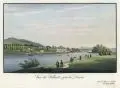 Meser'sche Kunst- und Musikalienhandlung, Vue de Pillnitz pres de Dresde, Um 1830, Umrissradierung, altkoloriert, auf Bütten