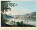 Carl Gregor Taubert, Vue de la ville Schandau, 1840, Radierung, altkoloriert