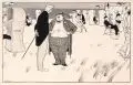 Walther Caspari, Am Strand / Die tote Gans, 1903, Federzeichnungen in Tusche, partiell weiß gehöht, auf "Schoellershammer"-Zeichenkarton