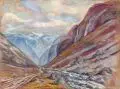 Ludwig Dettmann, Auf den Höhen von Opdal, Norwegen, 1930, Farbige Pastellkreidezeichnung auf Papier, vollflächig auf eine Malpappe kaschiert
