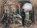Ludwig Dettmann, Hindenburgs Aufbahrung im Tannenberg-Ehrenmal, Um 1934, Farbige Pastellkreidezeichnung auf Papier