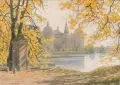 Adolf Noether, Herbstsonne in Moritzburg. Anfang 20. Jh, Aquarell über Bleistift auf bräunlichem Papier