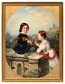 Luise von Martens, Geschwisterpaar, mit einem zahmen Eichhörnchen spielend, 1860, Öl auf Leinwand