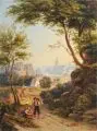 Robert Reinick, Zwei Holzsammler vor einer Stadt, 1843, Öl auf Leinwand