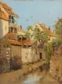 Ansicht einer italienischen Dorfstraße. Wohl Anfang 20. Jh by Vittorio Antonio Cargnel, Öl auf Sperrholz, sold Mar 2020
