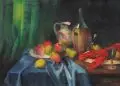 Arno Drescher, Stillleben mit Hummer. Vor 1914 oder um 1921, Öl auf grober Leinwand