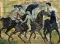 Hubert Rüther, Reitende Knaben. Späte 1910er Jahre, Öl auf Papier, nachträglich vollflächig auf Pappe kaschiert