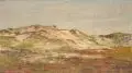 Jacob Nöbbe, Deichlandschaft. Wohl Frühes 20. Jh, Öl auf grobem Gewebe, vollflächig auf Sperrholz kaschiert