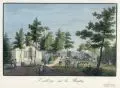 L'auberge sur le Bastey by Meser'sche Kunst- und Musikalienhandlung, Um 1830, Umrissradierung, altkoloriert, auf Bütten, sold Mar 2020