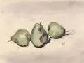 Siegfried Berndt, Stillleben mit drei Birnen. 1. H. 20. Jh, Aquarell und Federzeichnung in Tusche auf feinem Japan