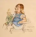 Gertrud Caspari, Brigittchen, 1946, Federzeichnung in Tusche, aquarelliert, auf gelblichem Papier