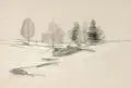 Adolf Fischer-Gurig, Schneeschmelze. 1. Viertel 20. Jh, Kreidezeichnung und Kohlestift auf gräulichem Papier