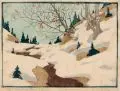 Dagmar Hooge, Schmelzender Schnee, Farbholzschnitt auf Japan