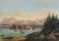Albin Kühn, Chiemsee, Blick auf die Fraueninsel, 1870, Öl auf Leinwand
