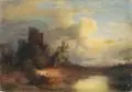 Julius Hermann Kummer, (zugeschr.), Romantische Landschaft mit Burgruine, 1868, Öl auf Leinwand