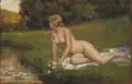 Max Pietschmann, Weiblicher Akt an einem Flusslauf in sommerlicher Landschaft. 1930er Jahre