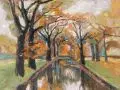 Walter Friederici, Parkanlage mit Wasserbecken, 1930, Öl auf Malpappe