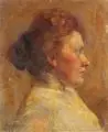 Albert Schreyer, Bildnis einer Dame nach rechts. 1. Viertel 20. Jh, Öl auf Leinwand, auf Malpappe montiert