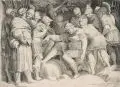 Giulio Bonasone, Scipion blessé dans le combat donné près du Tesin contre Annibal, 1531/1576, Kupferstich auf Bütten nach Polidoro da Caravaggio