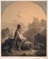 Eberhard Emminger, Abendruhe . Wohl Mitte 19. Jh, Farblithografie nach einem Gemälde von Joseph Mozet