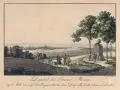Christian Friedrich Sprinck, Denkmal des General Moreau, auf der Stelle wo er fiel d. 27. August 1813. bei dem Dorf Recknitz ohnweit Dresden, Um 1815, Umrissradierung, altkoloriert, auf Bütten