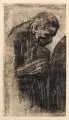 Käthe Kollwitz, Der Trauernde, 1919, Aquatinta mit Reservage und Vernis mou auf gelblichem Similijapan-Papier