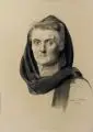 Hermann Lange, Porträt einer Frau von Carlowitz (?), 1911, Kohlestiftzeichnung, mit weißer Kreide gehöht, auf grünlichem Papier