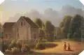 Cölestin Brügner, (zugeschr.), Herrenhaus. Mitte 19. Jh, Öl auf Papier, vollflächig auf dünnem Untersatzpapier mit Eckdekor montiert