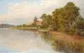Albert Ernst Mühlig, Bockwindmühle an der Elbe (?). Wohl 1890er Jahre, Öl auf Leinwand