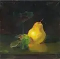 Arno Drescher, Stillleben mit Birne und Weinglas, Um 1945, Öl auf Sperrholz