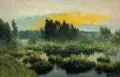 Eduard Hartung, Moorlandschaft in der Abendsonne, 1928, Öl auf Papier, vollflächig auf Leinwand kaschiert
