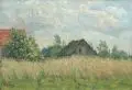 Eugen Kirchner, Hochsommer am Dorfrand. 1. Viertel 20. Jh, Öl auf Leinwand, auf Karton montiert