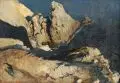 Georg Müller-Breslau, Felsenstudie am Meer, Öl auf Malpappe