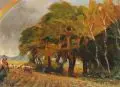 Wilhelm Carl August Zimmer, Schäfer mit Herde am Waldrand. Wohl um 1920, Öl auf Leinwand