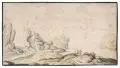 Wenceslaus Hollar, (nach), Landschaft am Rhein (?) mit Wanderern, in Hintergrund eine Burg und eine Stadt. Wohl Mitte-2. H. 17. Jh