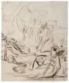 Rembrandt Harmenszoon van Rijn, (in der Art von), Christus im Garten Gethsemane. Wohl 17. Jh, Federzeichnung in brauner Tusche auf Bütten mit Wasserzeichen (nicht identifiziert)