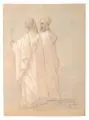 Alexandre-Gabriel Decamps, Zwei Orientalen. Wohl um 1840, Kohlestiftzeichnung und farbige Kreiden