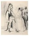 Paul Gavarni, (zugeschr.), Maskenball. Mitte 19. Jh, Feder- und Pinselzeichnung in Tusche und Bleistift auf Papier