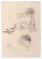 Ludwig Knaus, (zugeschr.), Studie eines kranzbindenden Mädchens. 19. Jh, Bleistiftzeichnung auf Skizzenpapier