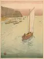 Siegfried Berndt, Auf der Rhede I, Um 1911, Farbholzschnitt auf feinem, beigefarbenen Japan