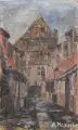 Alfred Heinsohn, Blick in den Hof der Steinstraße eines Hamburger Gängeviertels, 1917, Öl auf Malpappe