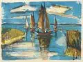 Erhard Hippold, Zeesenboote, Ahrenshoop, 1961, Farblithografie auf Maschinenbütten