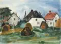 Erhard Hippold, Fischerhäuser in Ahrenshoop (?), 1963, Aquarell über Grafit auf "C.M.-Fabriano"-Bütten