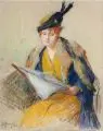 Paul Hoeniger, Lesende Dame, 1918, Farbige Pastellkreidezeichnung auf Karton