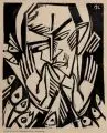 Otto Lange, Fischpredigt, 1918, Holzschnitt auf bräunlichem Papier