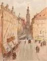 Rudolf Poeschmann, Altmarkt und Schloßstraße Dresden, Aquarell und Deckfarben über Kohle auf Karton
