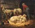 Henri De Beul, Im Schafstall, 1880, Öl auf Holz