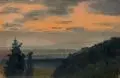 Johan Christian Clausen Dahl, (Umkreis / Nachfolge), Morgenstimmung bei Dresden. Wohl um 1830– 1860, Öl auf Leinwand, vollflächig auf Hartfaser montiert