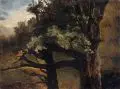 Christian Friedrich Gille, Baumstudie - alte Laubbäume am Waldsaum, Um 1860, Öl auf Papier, vollflächig auf festen Karton kaschiert