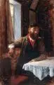 Carl Wilhelm Müller, Mann mit Kappe im Interieur (Selbstbildnis?), 1873, Öl auf dünnem Karton, auf Pappe kaschiert